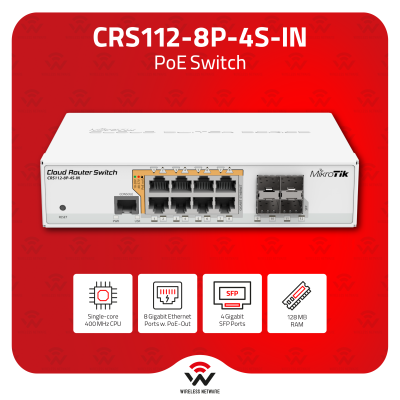 MikroTik CRS112-8P-4S-IN | 8-Port Gigabit PoE Switch with 4 SFP Cages